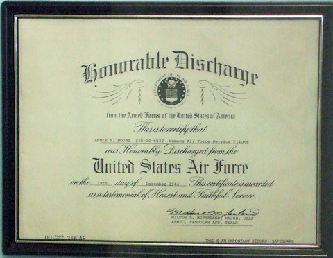 WASP Honorable Discharge certificate