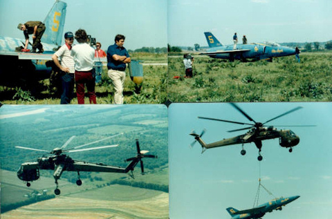 Collage of photos from recovery of Grumman F-11F from Lawrence airport